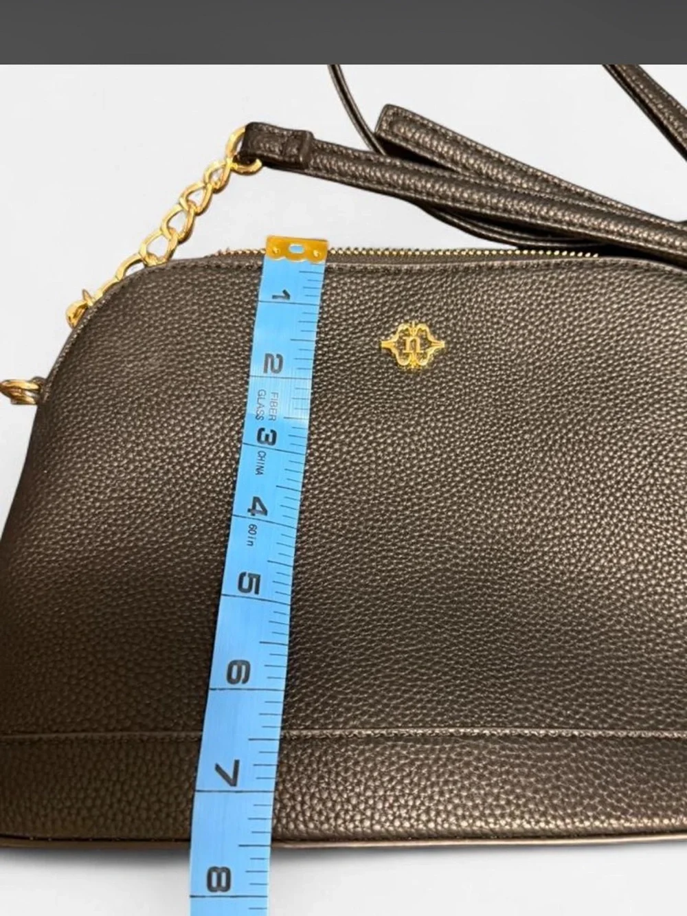 Black Pebbled Leather Crossbody Bag with Gold Accent